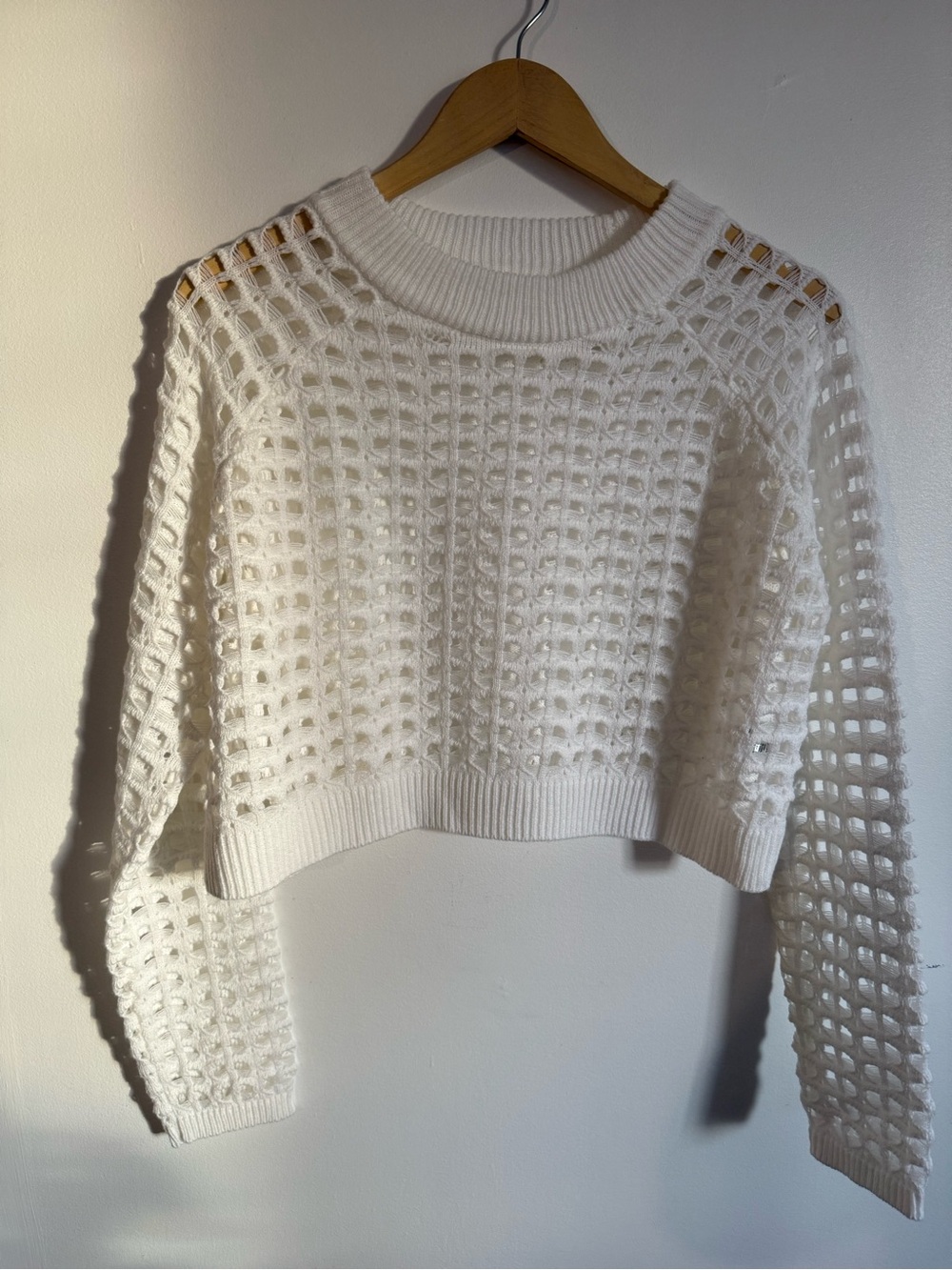 Ardene White Open Knit Cropped Sweater Medium